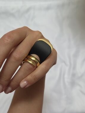 Givenchy Paris Gold-tone And Black Statement Ring Size 6